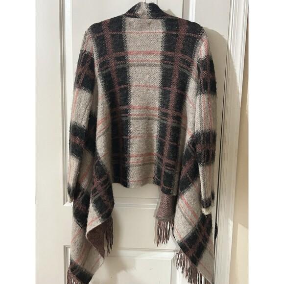 Lucky Brand Size Large Wool Mohair Blend Sweater Woman’s Pink Plaid Cardigan - Picture 9 of 11